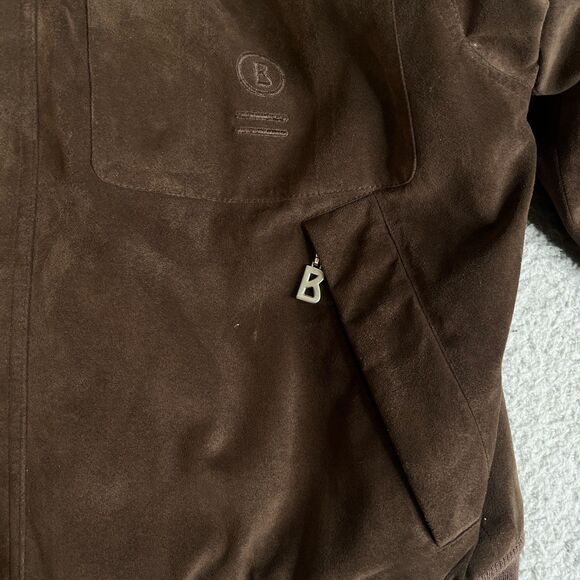 Bogner Bomber Jacket Mens 36 Brown Faux Suede Vegan Quilted Lined Full Zip Snap - Picture 4 of 16